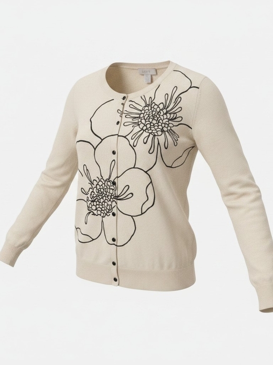 LOFT Sweaters - LOFT Cream Cardigan with Black Floral Outline